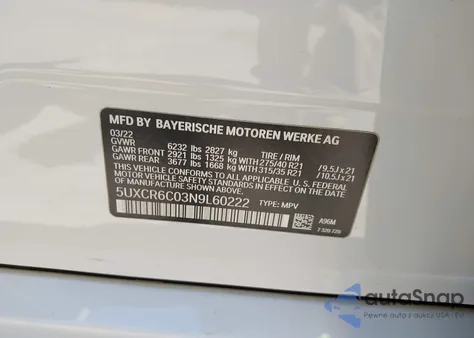 2022 BMW X5 xDrive40I из США, поврежденный, VIN 5UXCR6C03N9L60222